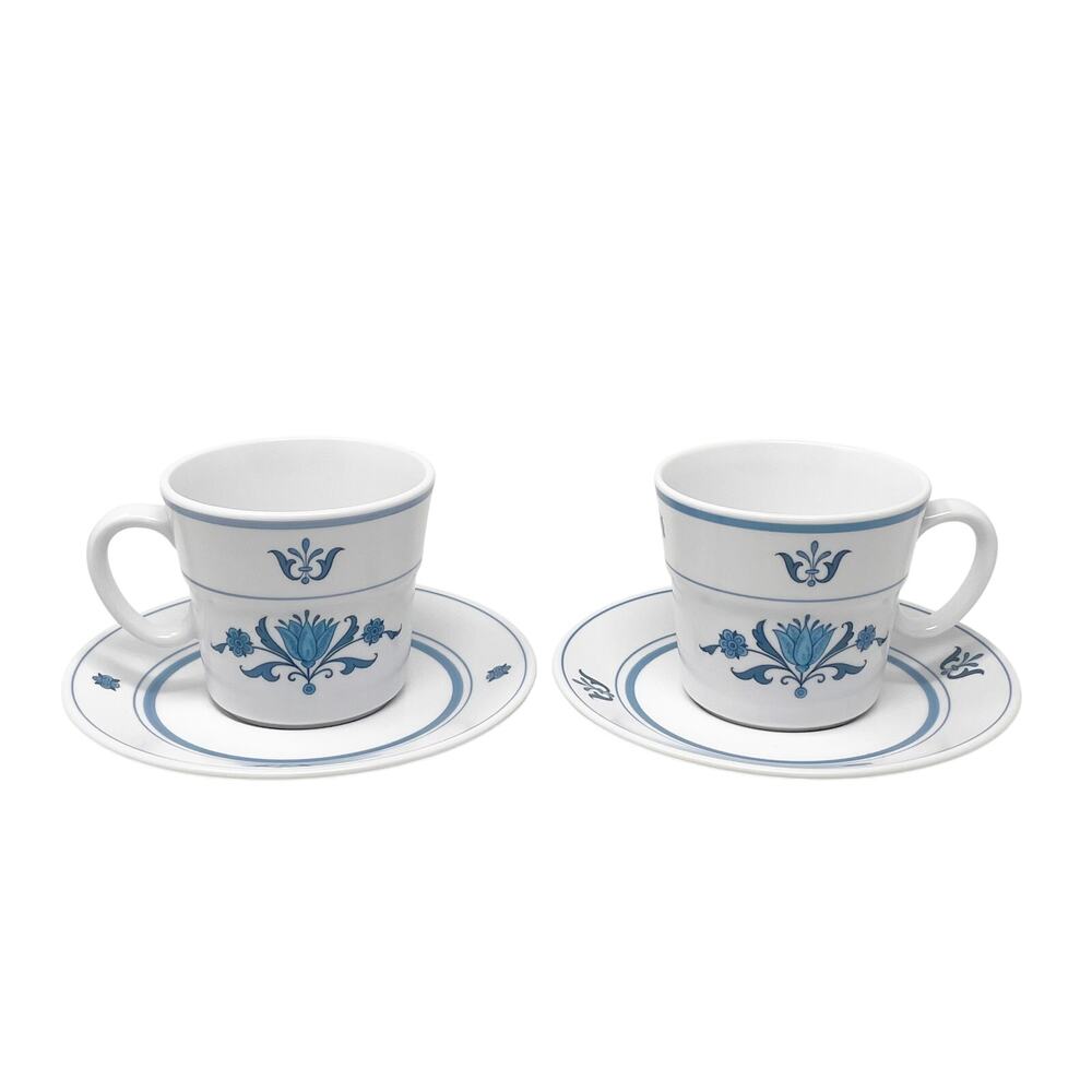 Noritake Progession Blue Haven China Set of Coffee Cups and Saucers 4 Pieces GUC